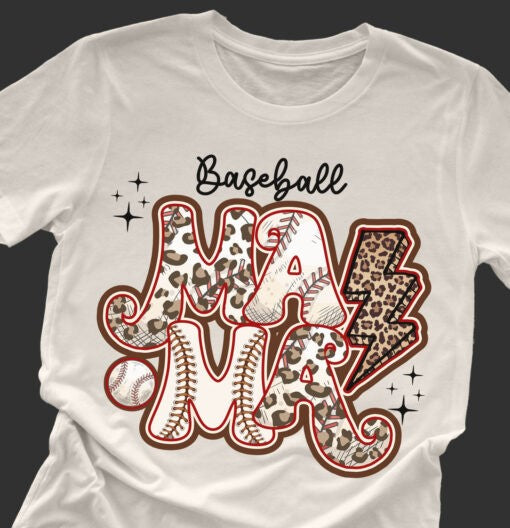 Baseball Mama with Leopard and Lightening Bolt