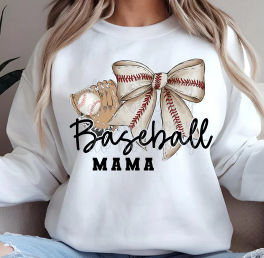 Baseball Mama White Bow
