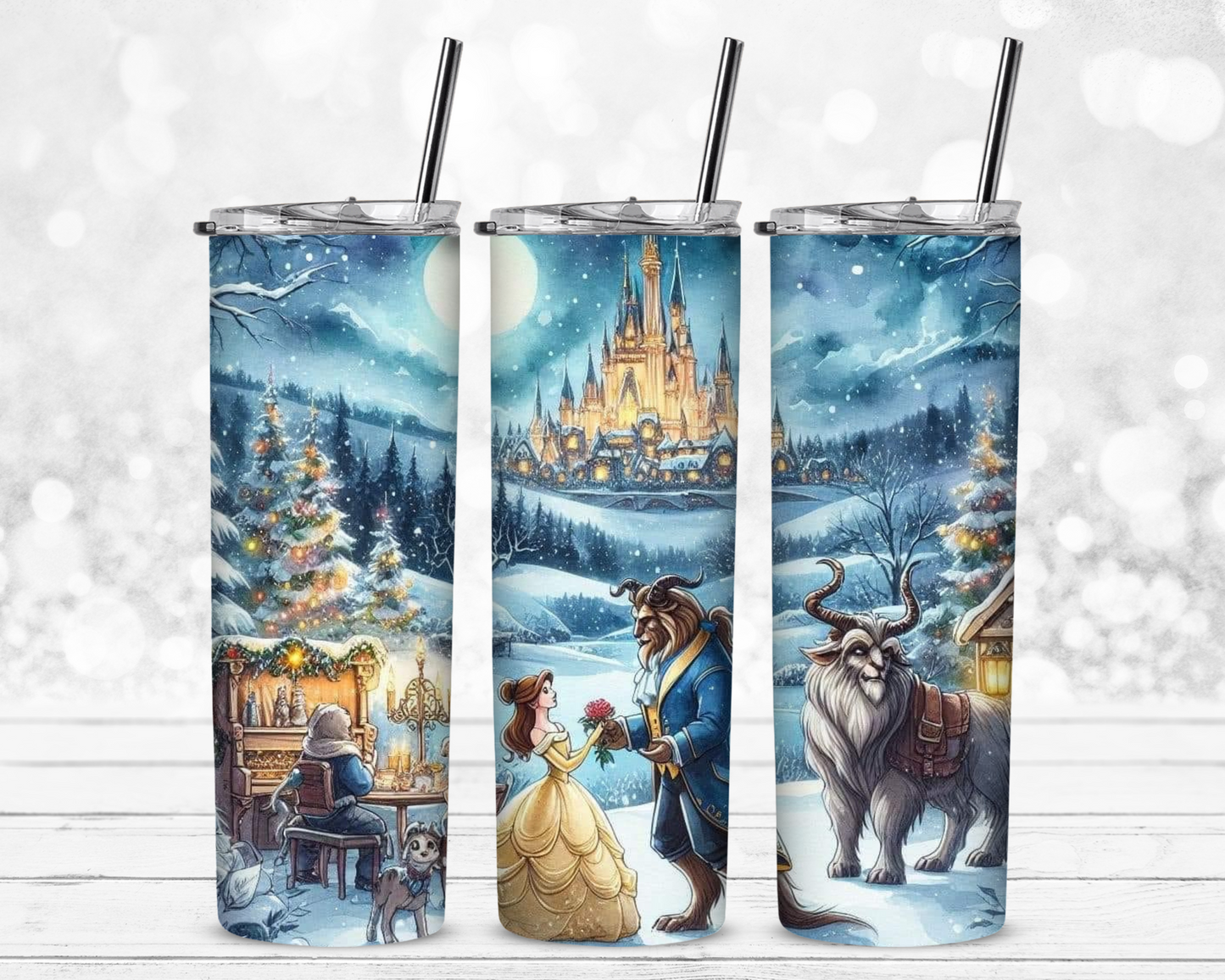 Beauty and Beast Christmas Sublimation Tumbler