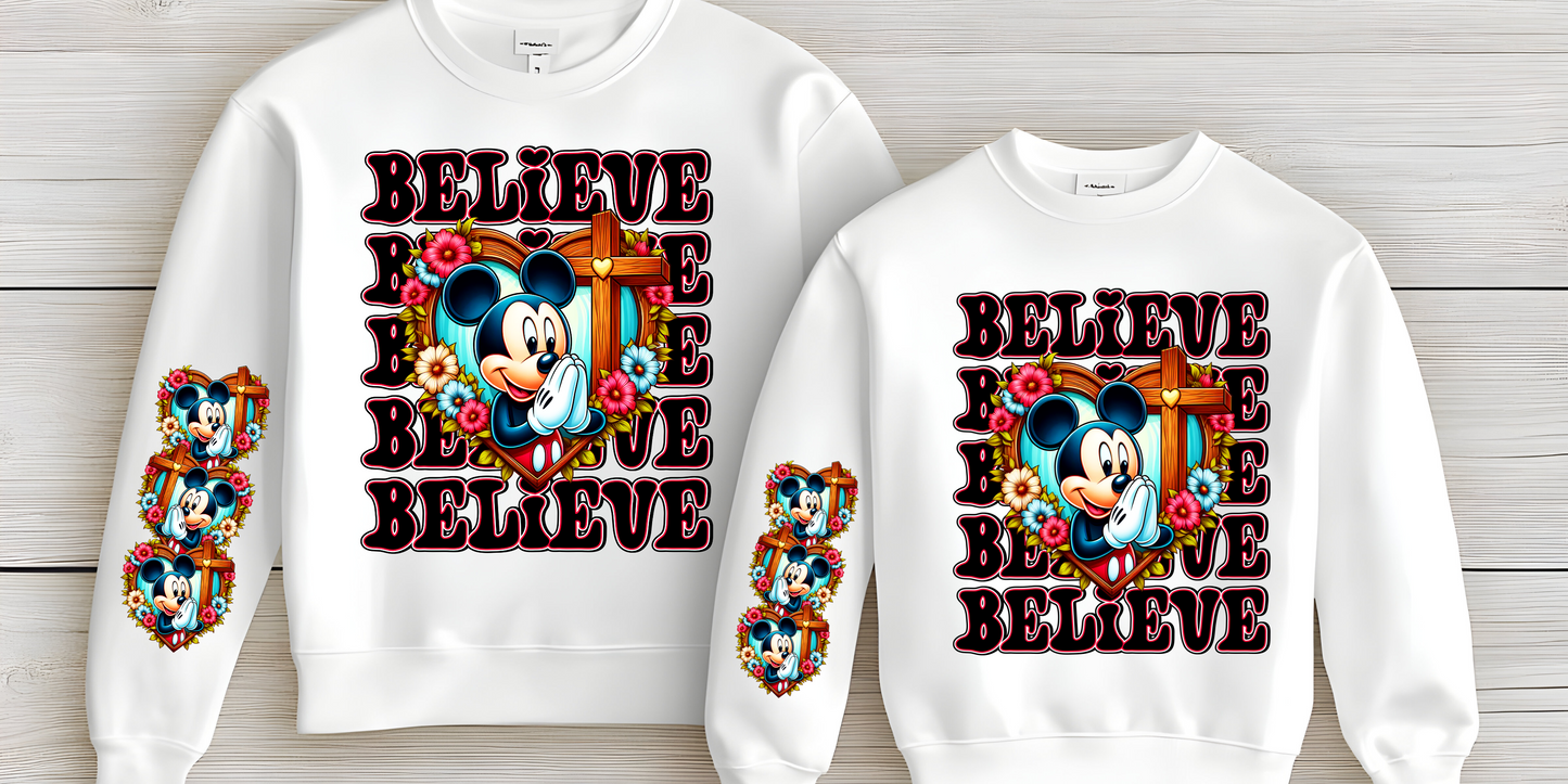 Believe Stacked Boy Mouse Easter with Sleeve