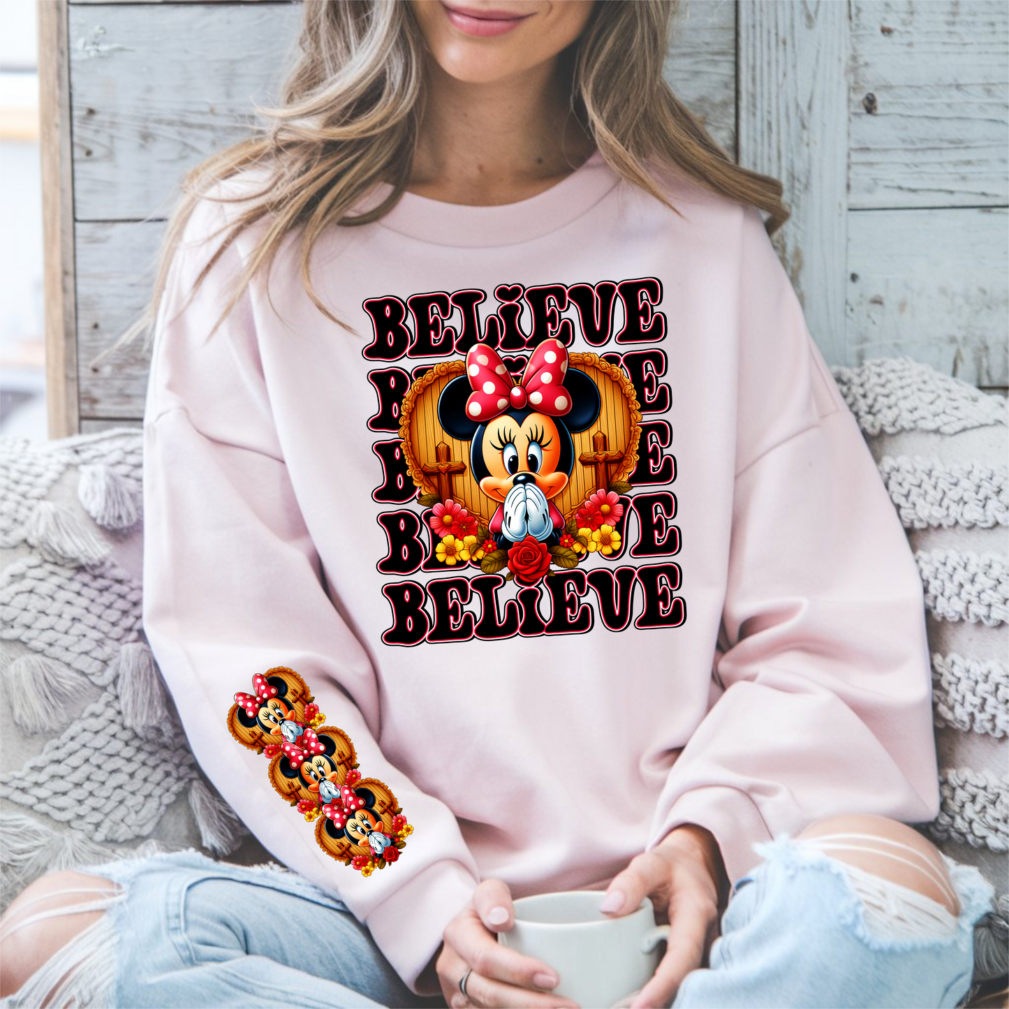 Believe Stacked Girl Mouse Easter with Sleeve