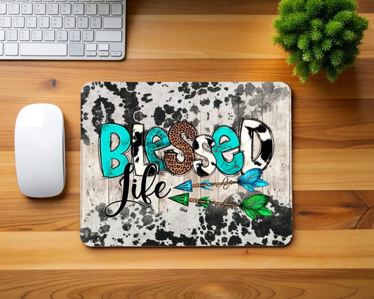 Blessed Life with Cow Print Mouse Pad