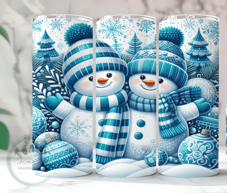 Blue Christmas Snowmen and Snowflakes Sublimation Tumbler