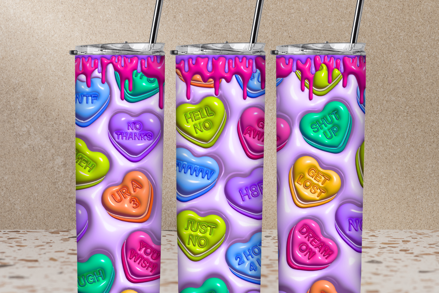 Candy Hearts Inflated Tumbler