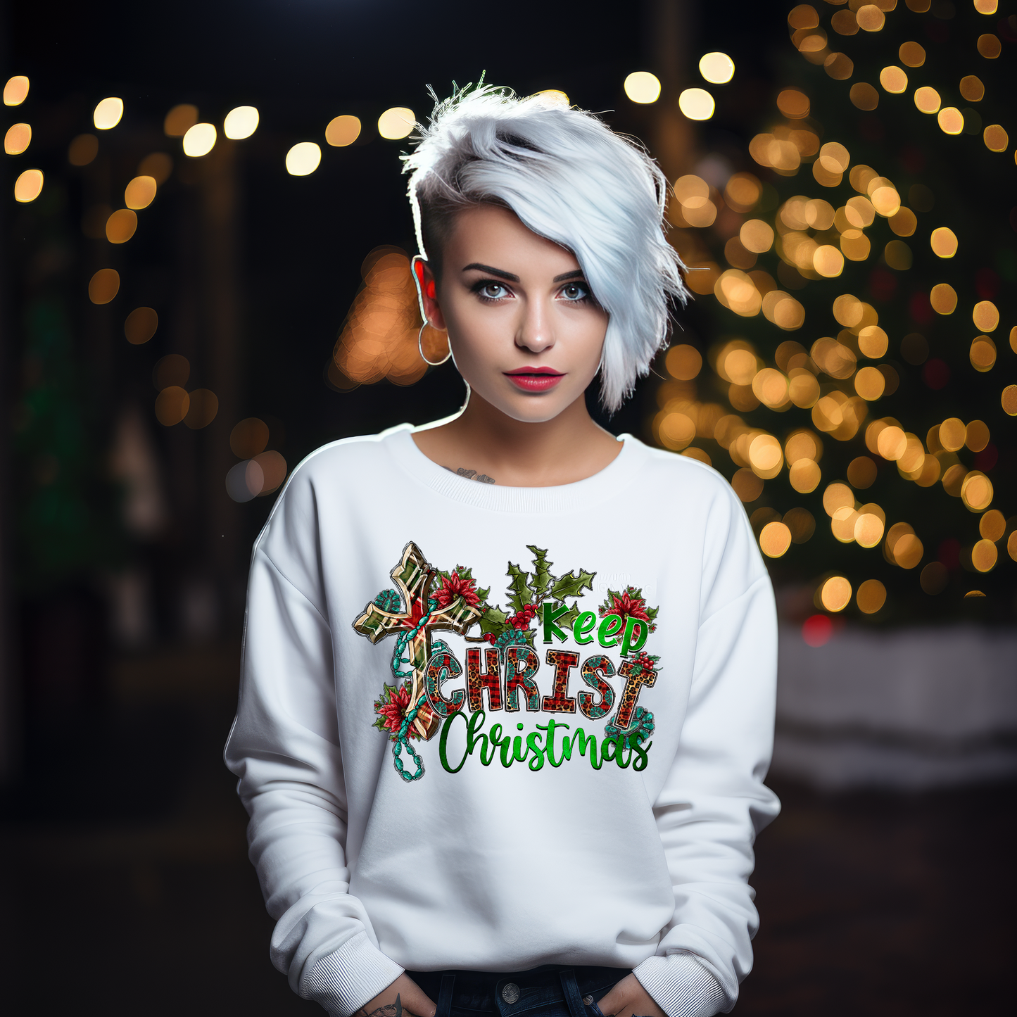 Christ in Christmas with Holly and Cross