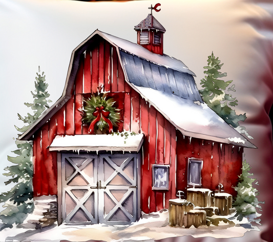 Christmas Barn Scene Throw Pillows