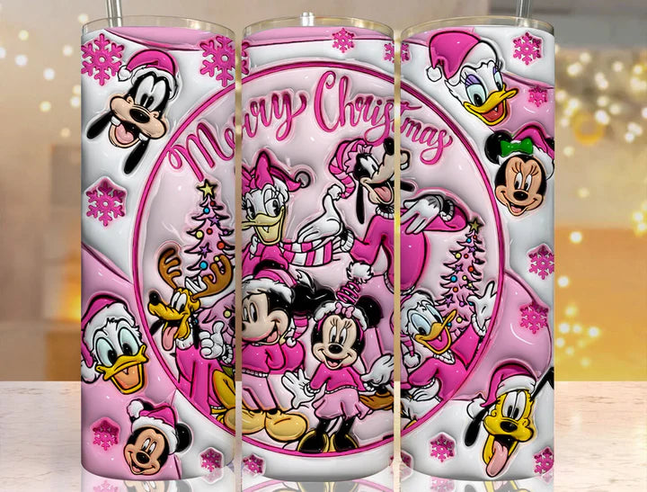 Christmas Friends Pink Inflated Sublimation Tumbler