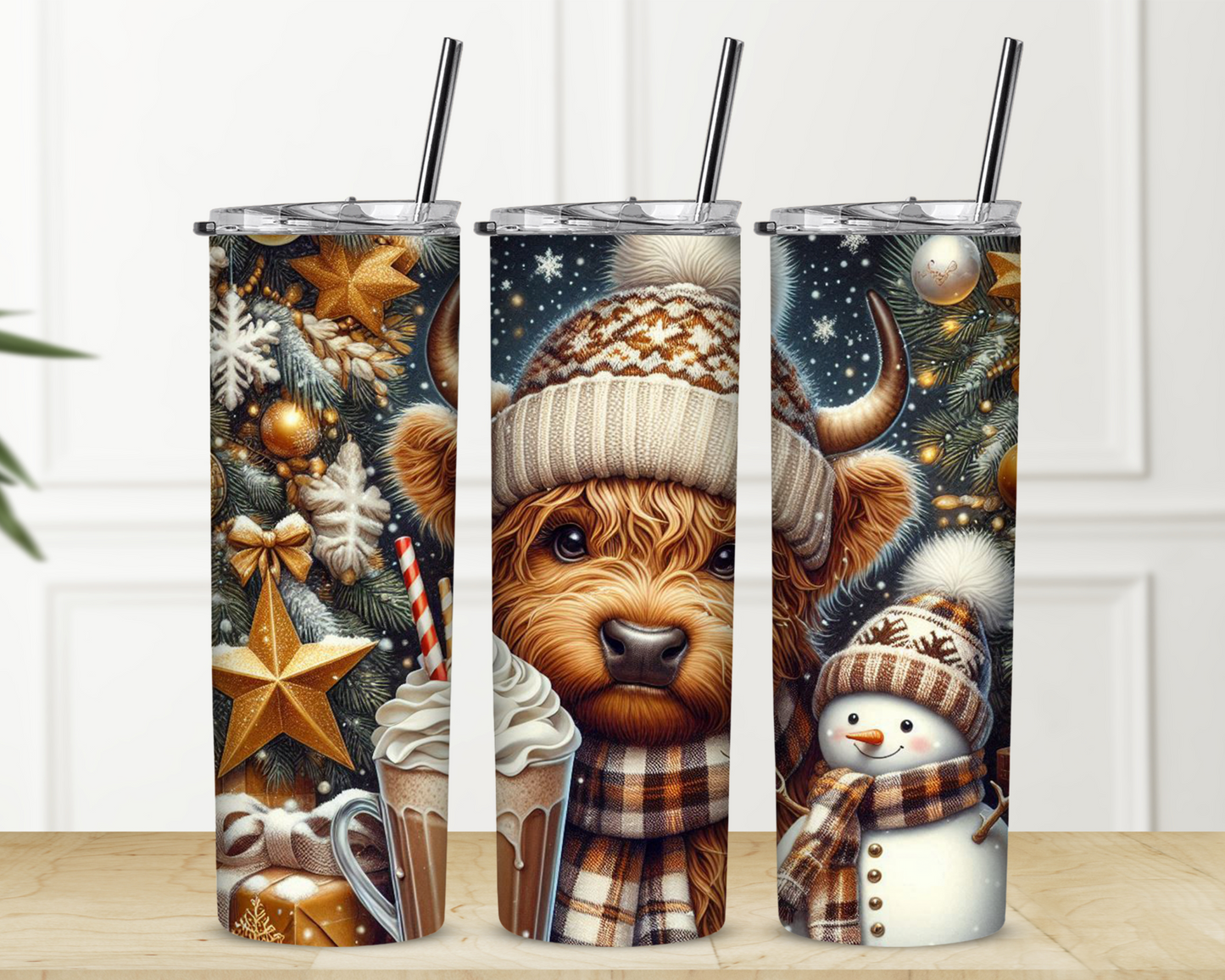 Christmas Highland Boho Cow Sublimation Tumbler