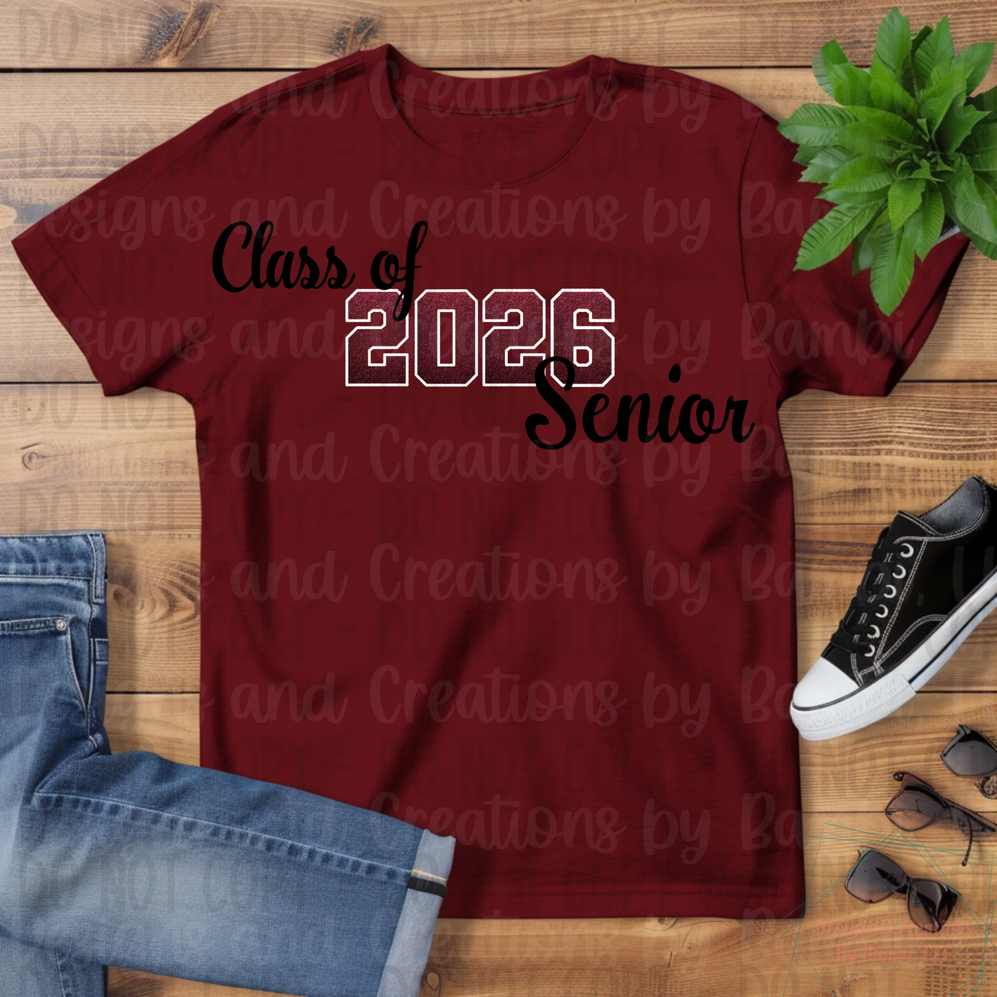Class of 2026 Senior Ombre Maroon with White Outline and Black Font