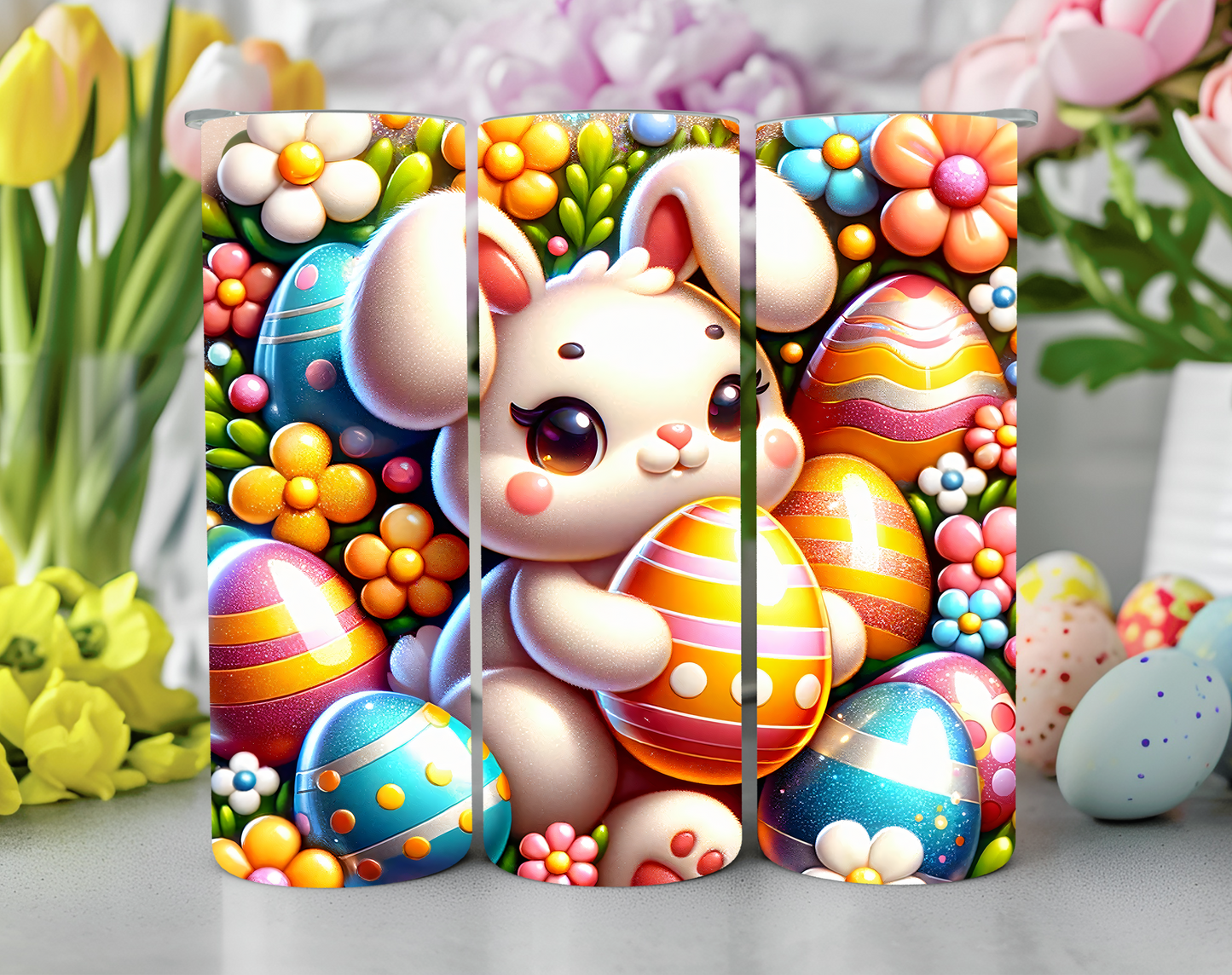 Colorful Single White Easter Bunny Tumbler