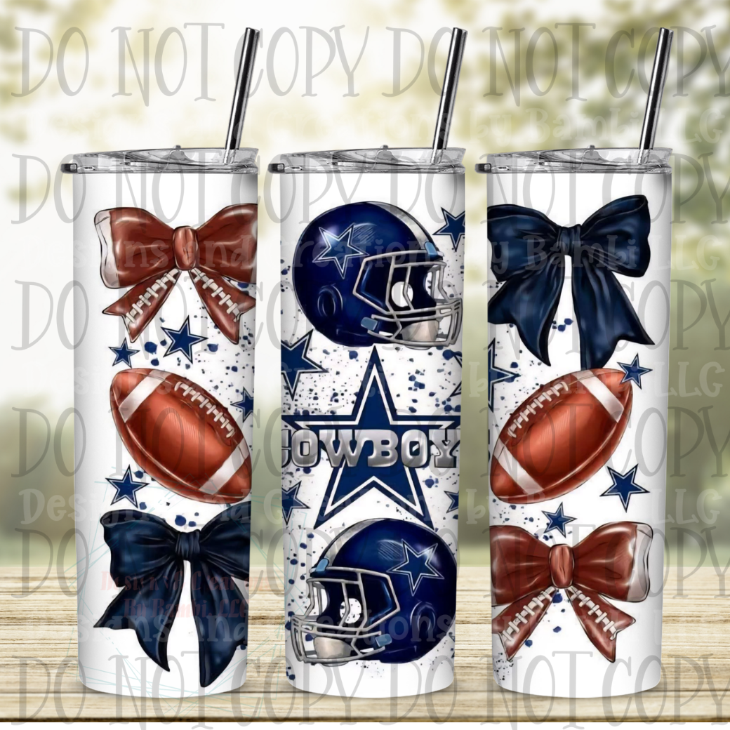Cowboys Football and Bows 20 oz Sublimation Tumbler