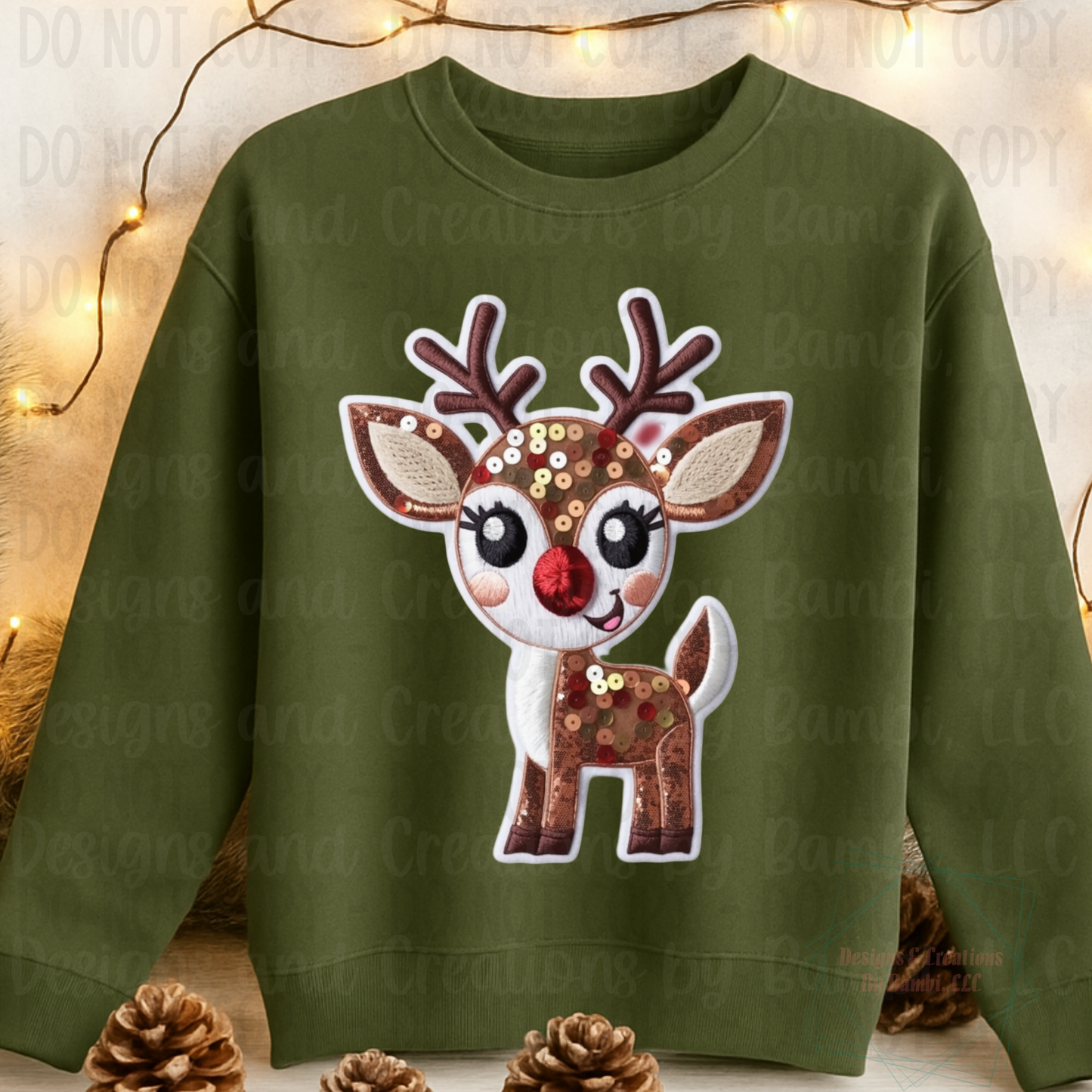Cute Faux Embroidery/Felt/Sequin Reindeer