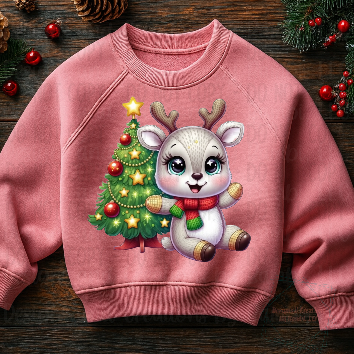 Cute Festive Reindeer with Tree