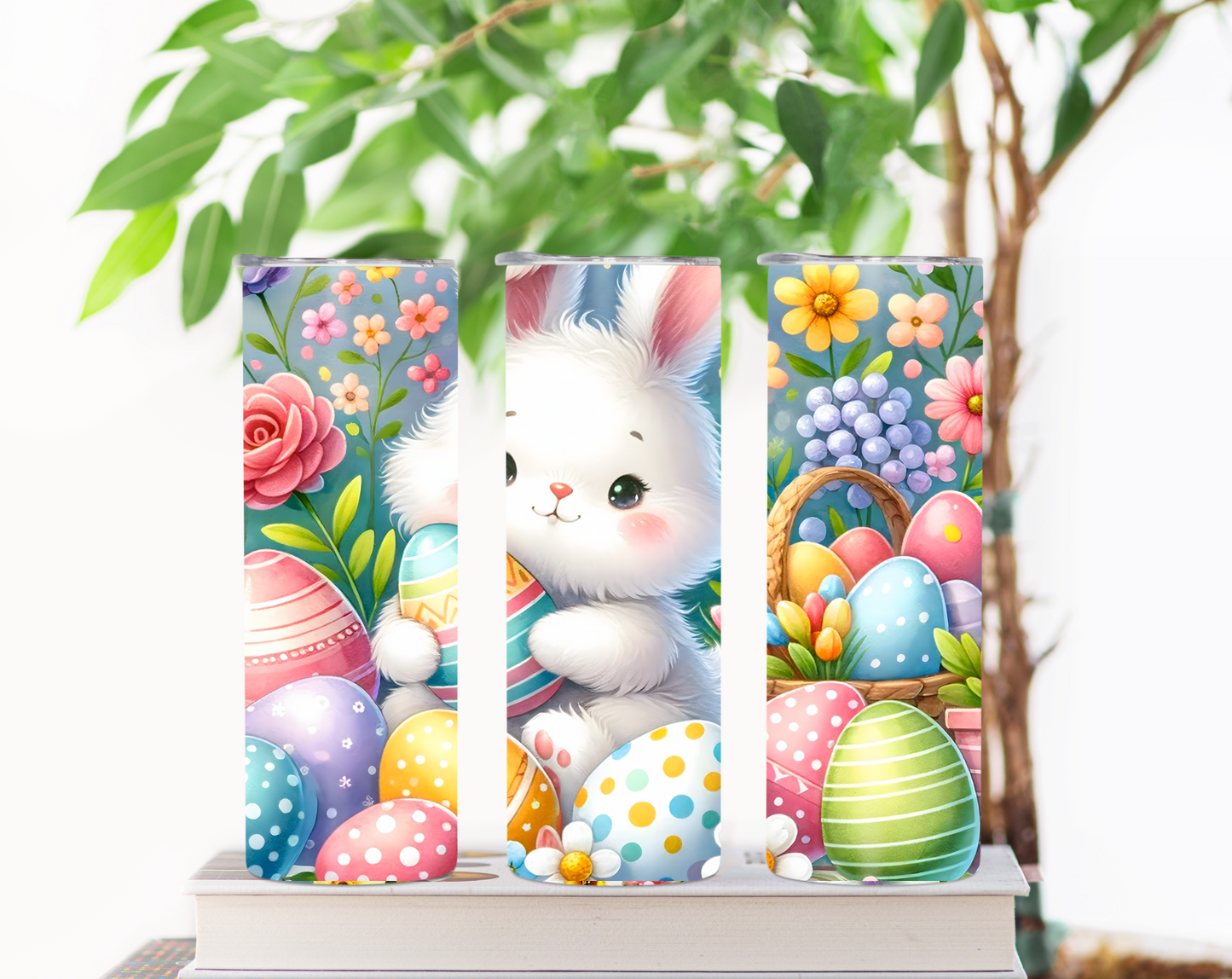Cute Single White Bunny and Eggs Tumbler