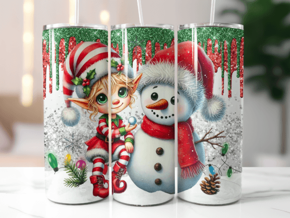 Elf and Snowman Christmas Sublimation Tumbler