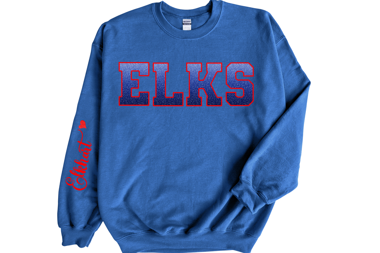 Elks Blue Ombre (Light to Dark) Red Outline with Red Font on Sleeve