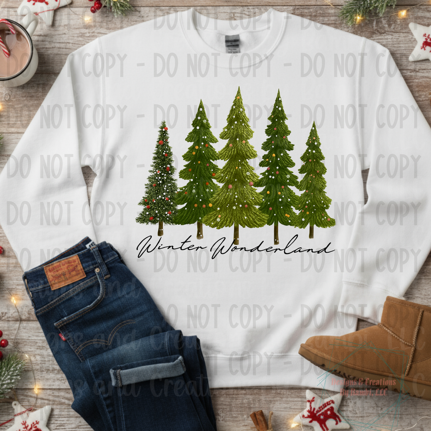 Faux Knit Cluster of Trees Black Font