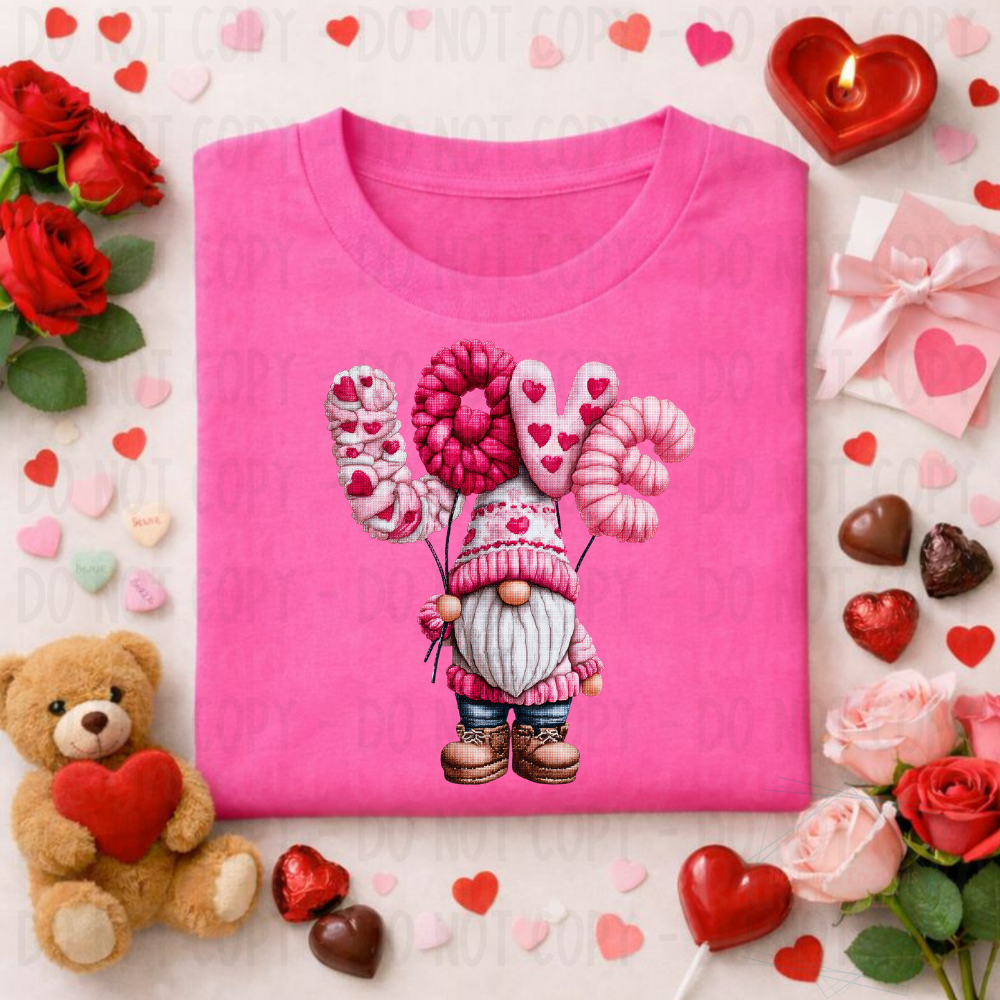 Faux Crochet Valentine Gnome Pink Love