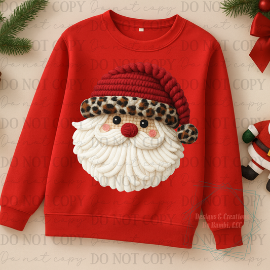 Faux Yarn Santa Face with Leopard