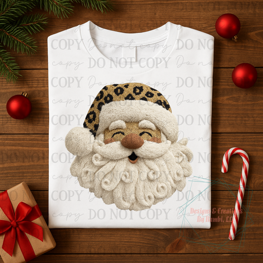 Faux Yarn Smiling Santa with Leopard