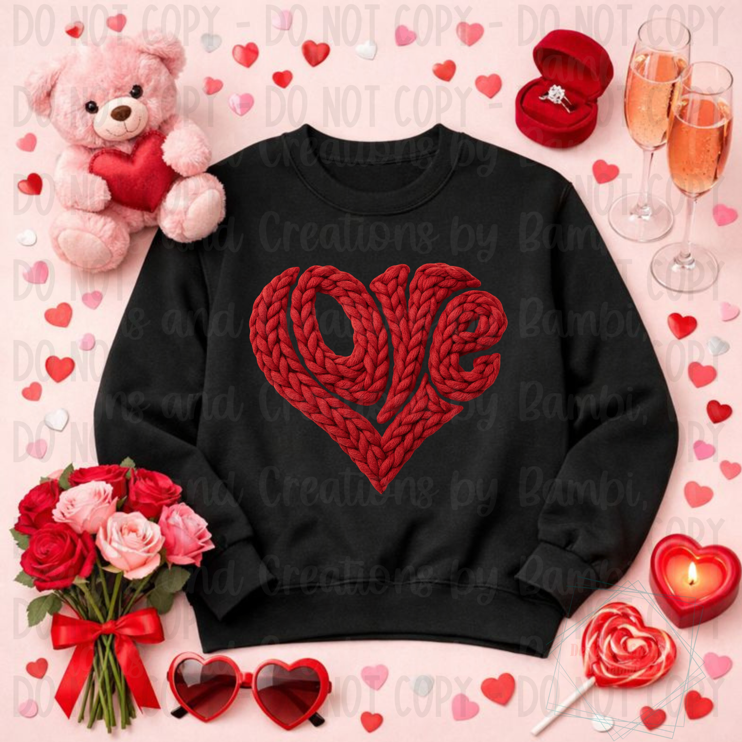 Faux Crochet Love Red Valentine