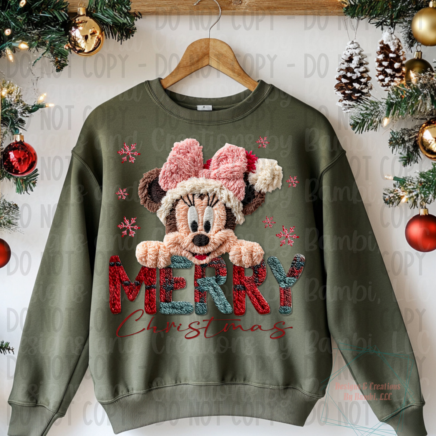 Faux Knit Merry Christmas Cartoon Ms Mouse