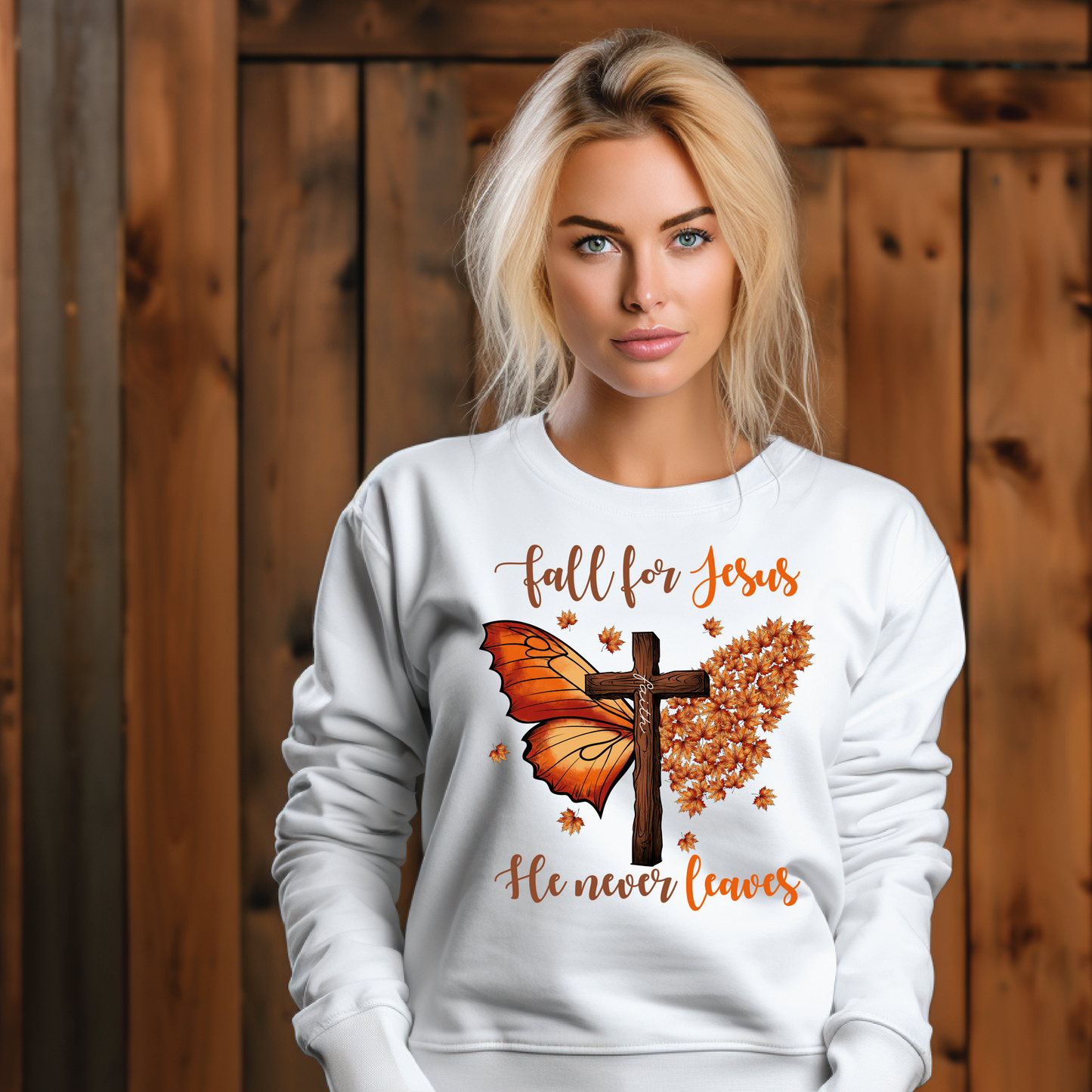 Fall For Jesus Cross And Leaves Fall Themed