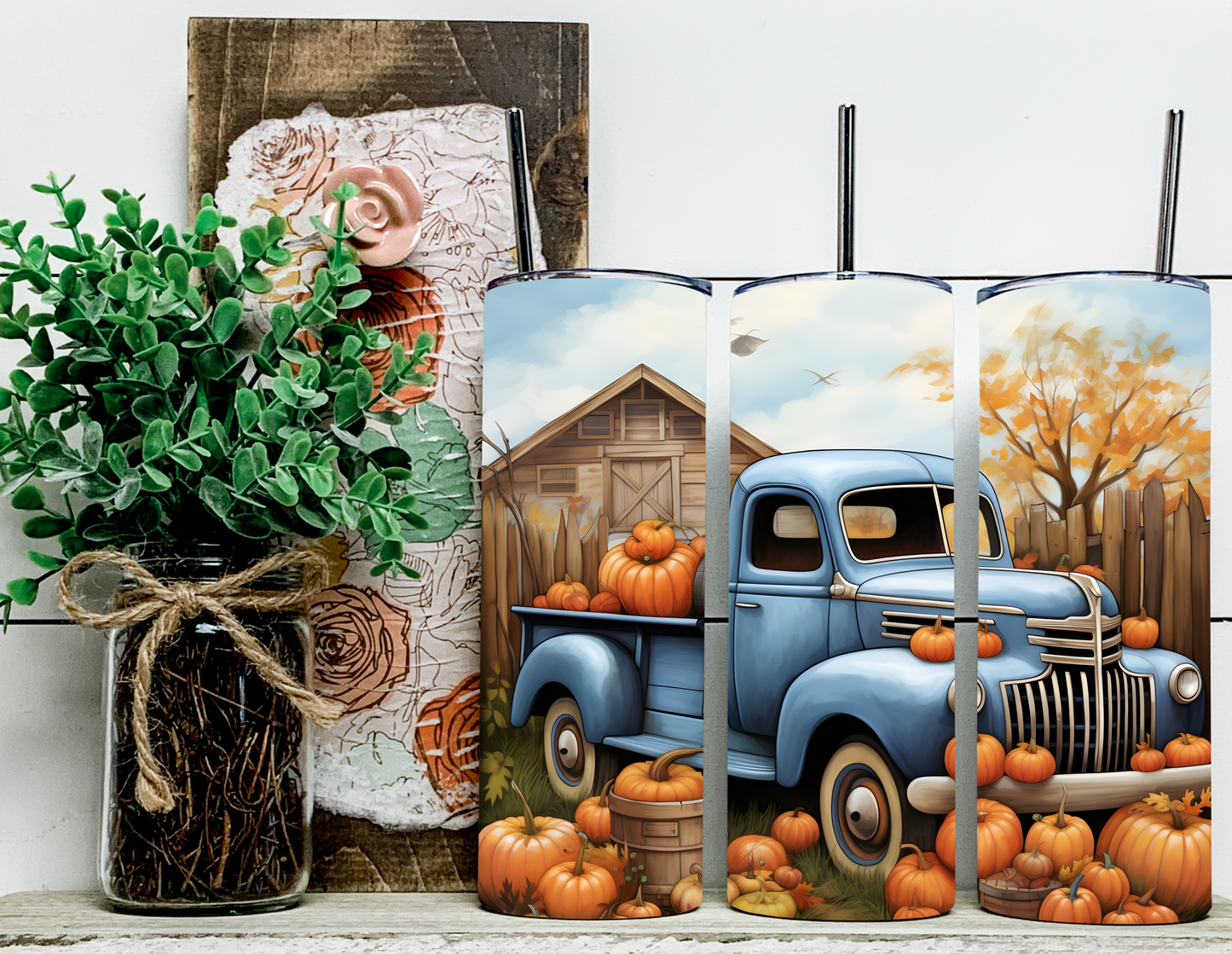 Fall Blue Vintage Truck 1 20 oz Sublimation Tumbler