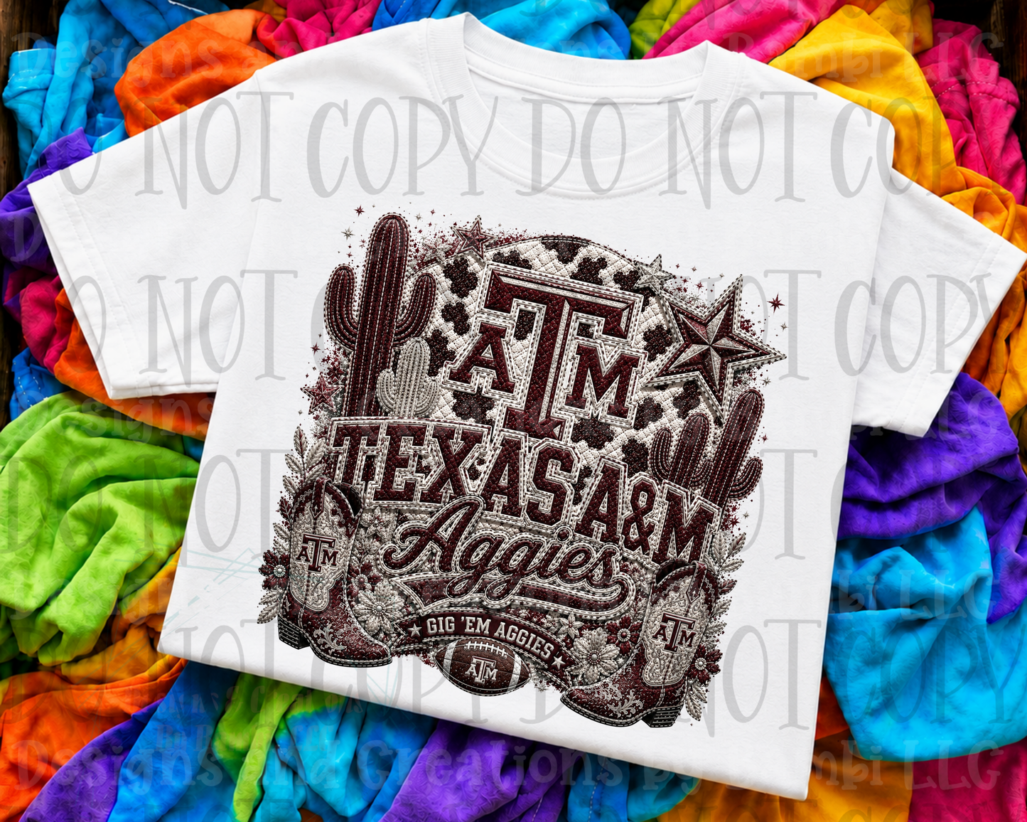 Faux Embroidery Aggies with Cow Print