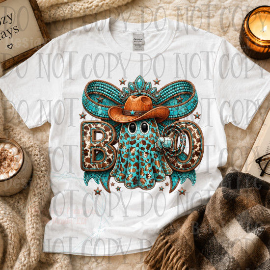Faux Embroidery Cowboy Boo with Turquoise