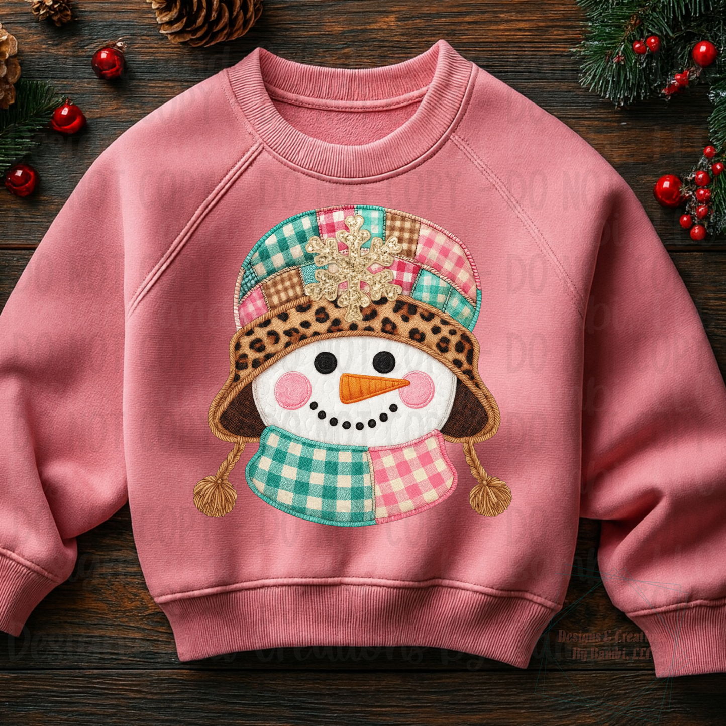 Faux Embroidery/Felt Festive Plaid Snowman