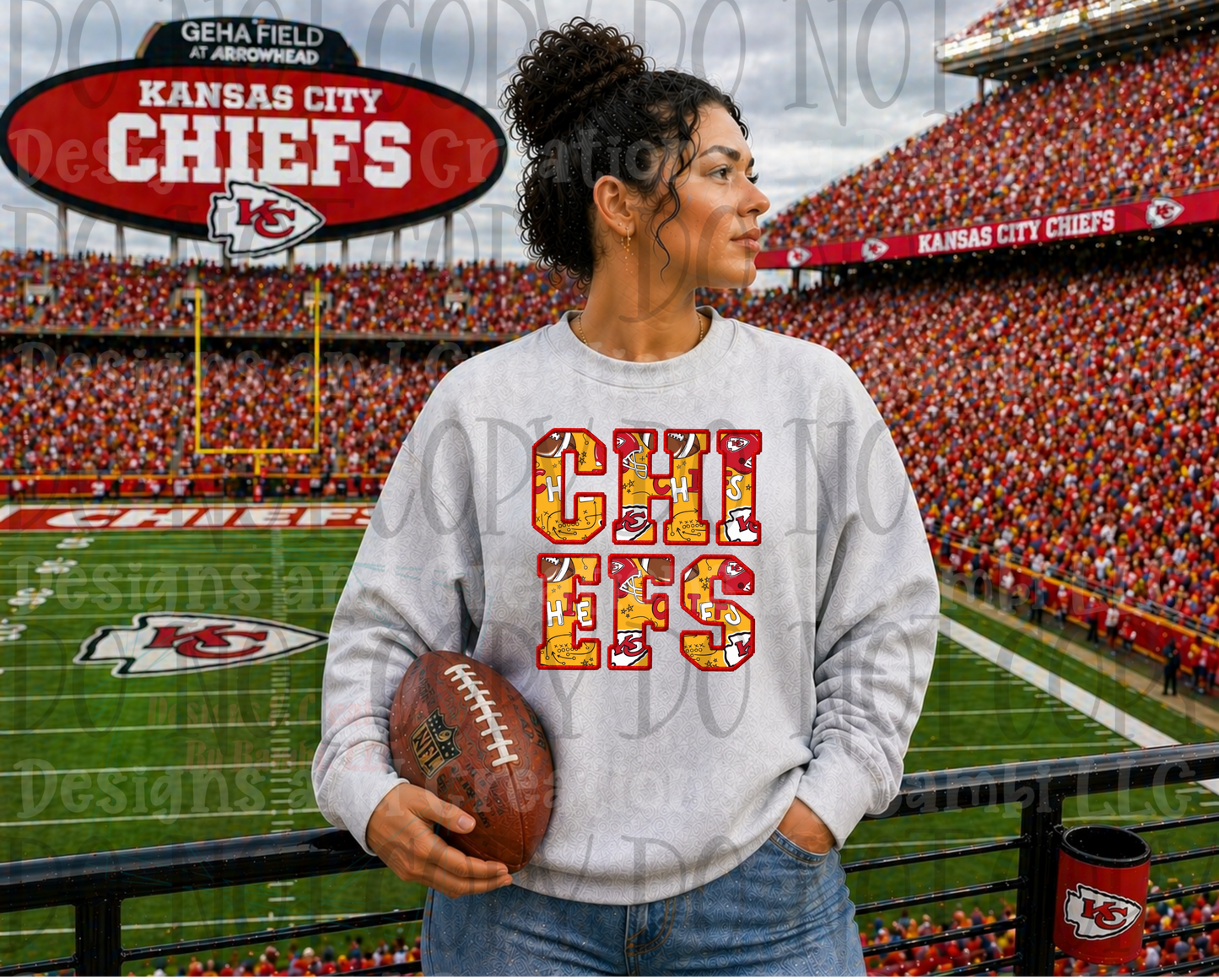 Faux Embroidery Chiefs with Bright Red Outline