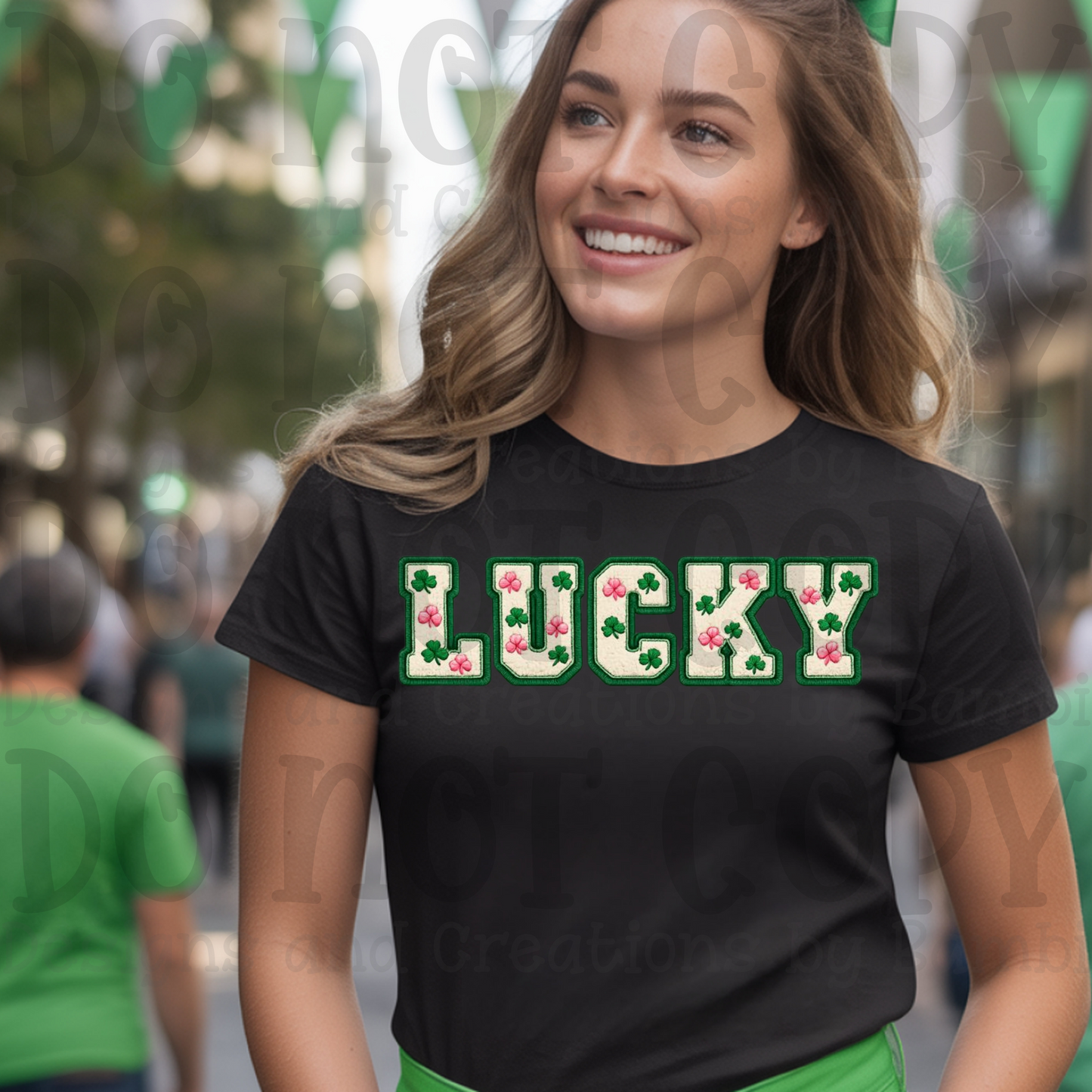 Faux Embroidery Lucky Pink/Green