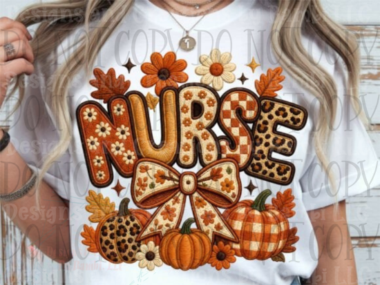 Faux Embroidery Nurse Pumpkin