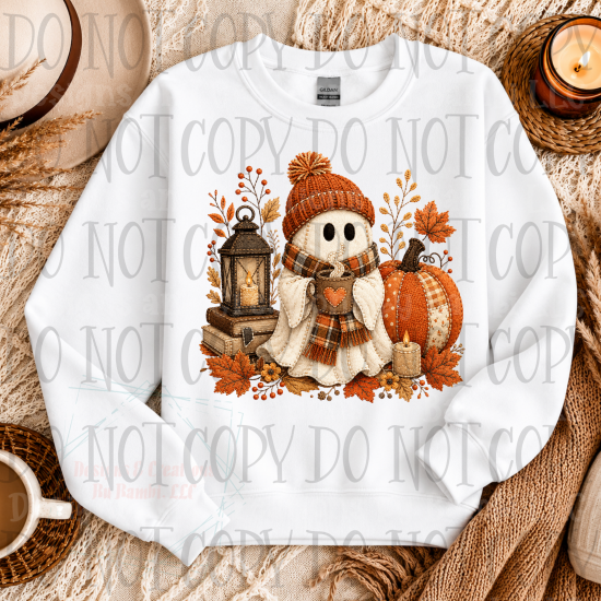 Faux Embroidery Patchwork Ghost and Pumpkin with Lantern