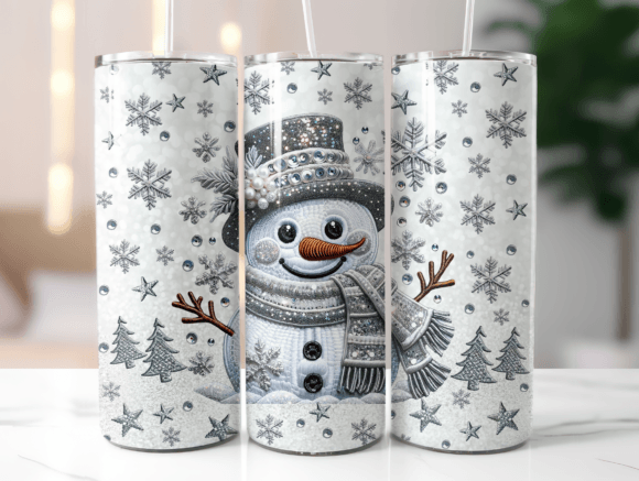 Faux Embroidery Snowman Christmas Sublimation Tumbler
