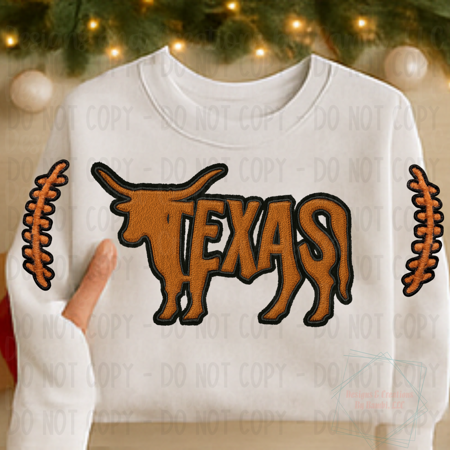 Faux Embroidery Texas with Seams Black Outline (Sleeve Design Included)