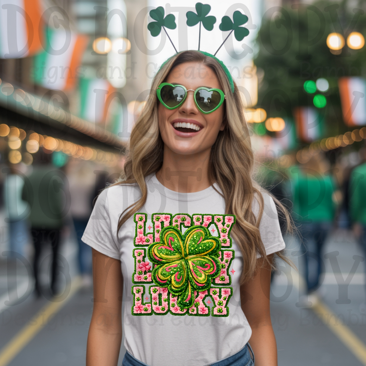 Faux Embroidery/Yarn Lucky Stacked with Large Clover