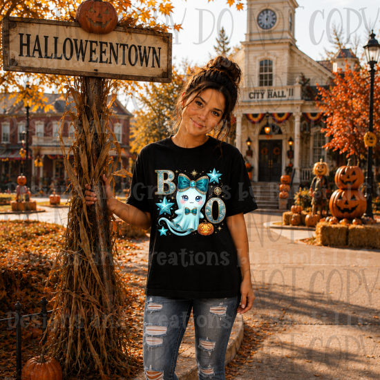 Faux Glitter Boo with White and Blue Ghost