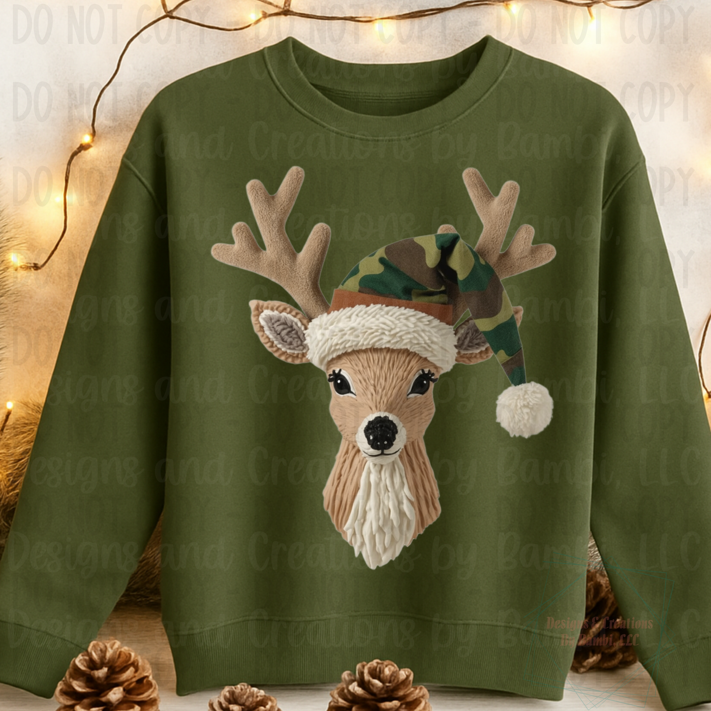 Faux Knit Deer with Camo Hat