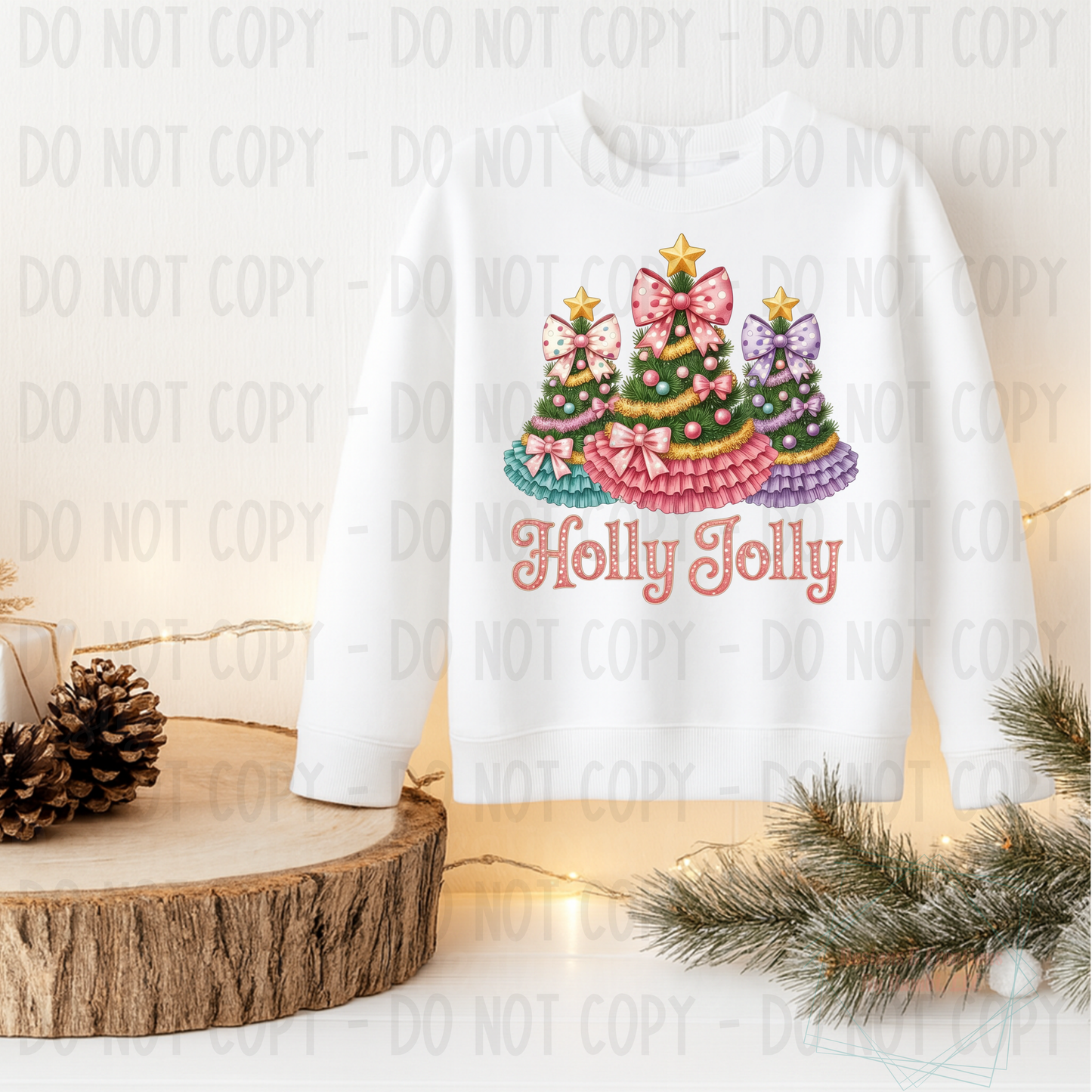 Faux Pearl Embroidery Holly Jolly Trio of Trees