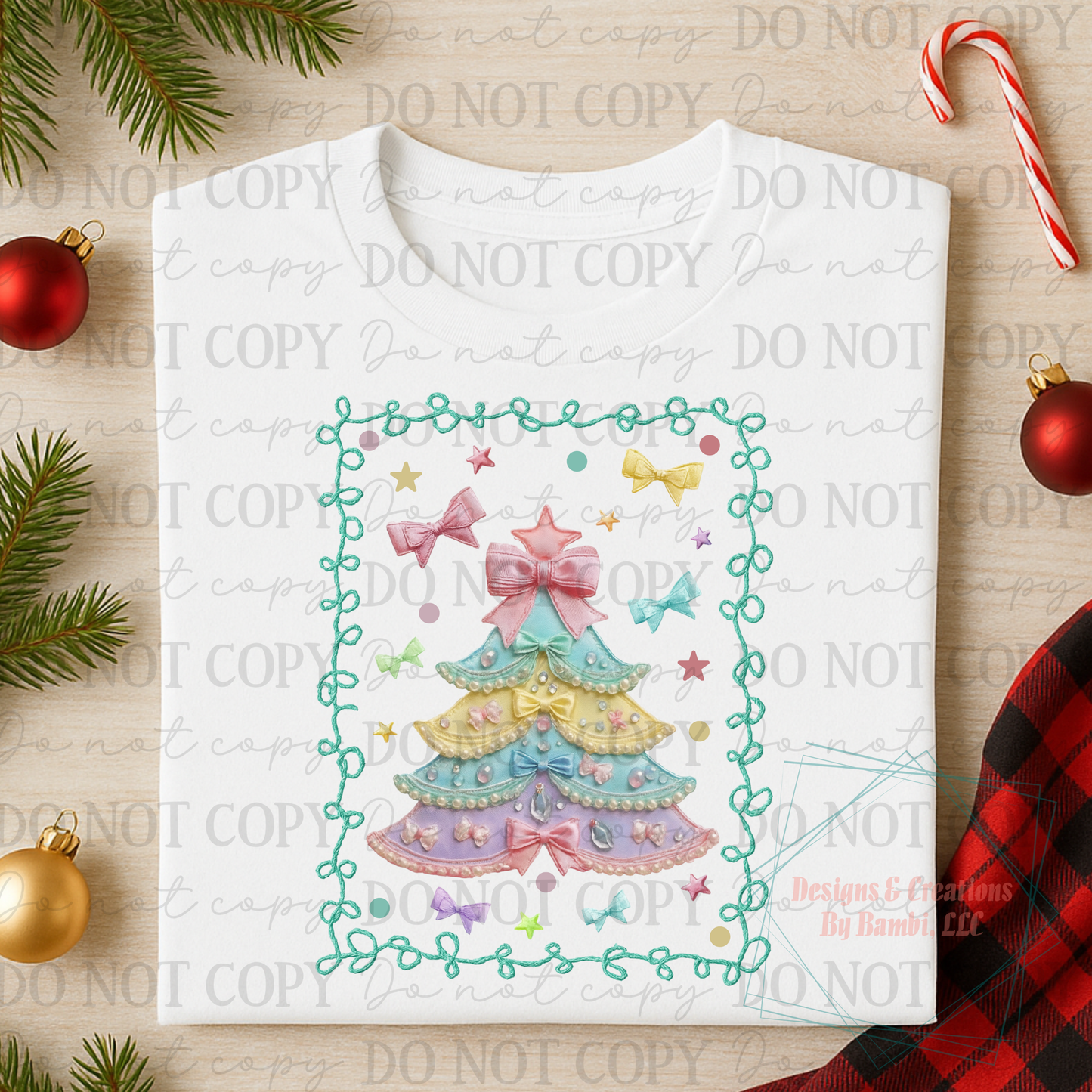 Faux Pearl/Embroidery Pastel Christmas Tree