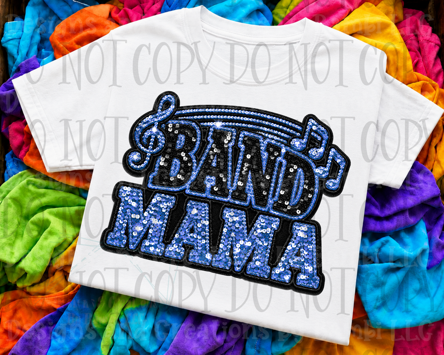 Faux Sequin Band Mama in Blue