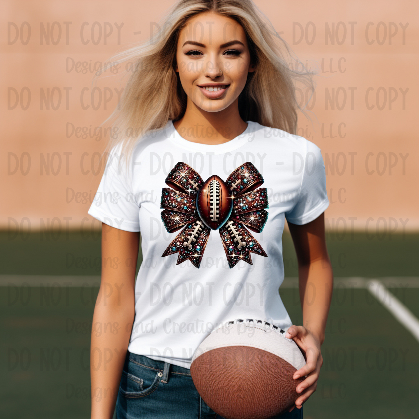 Faux sequin Brown Football Bow
