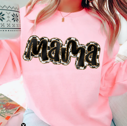 Faux Sequin Checkered Mama with Leopard