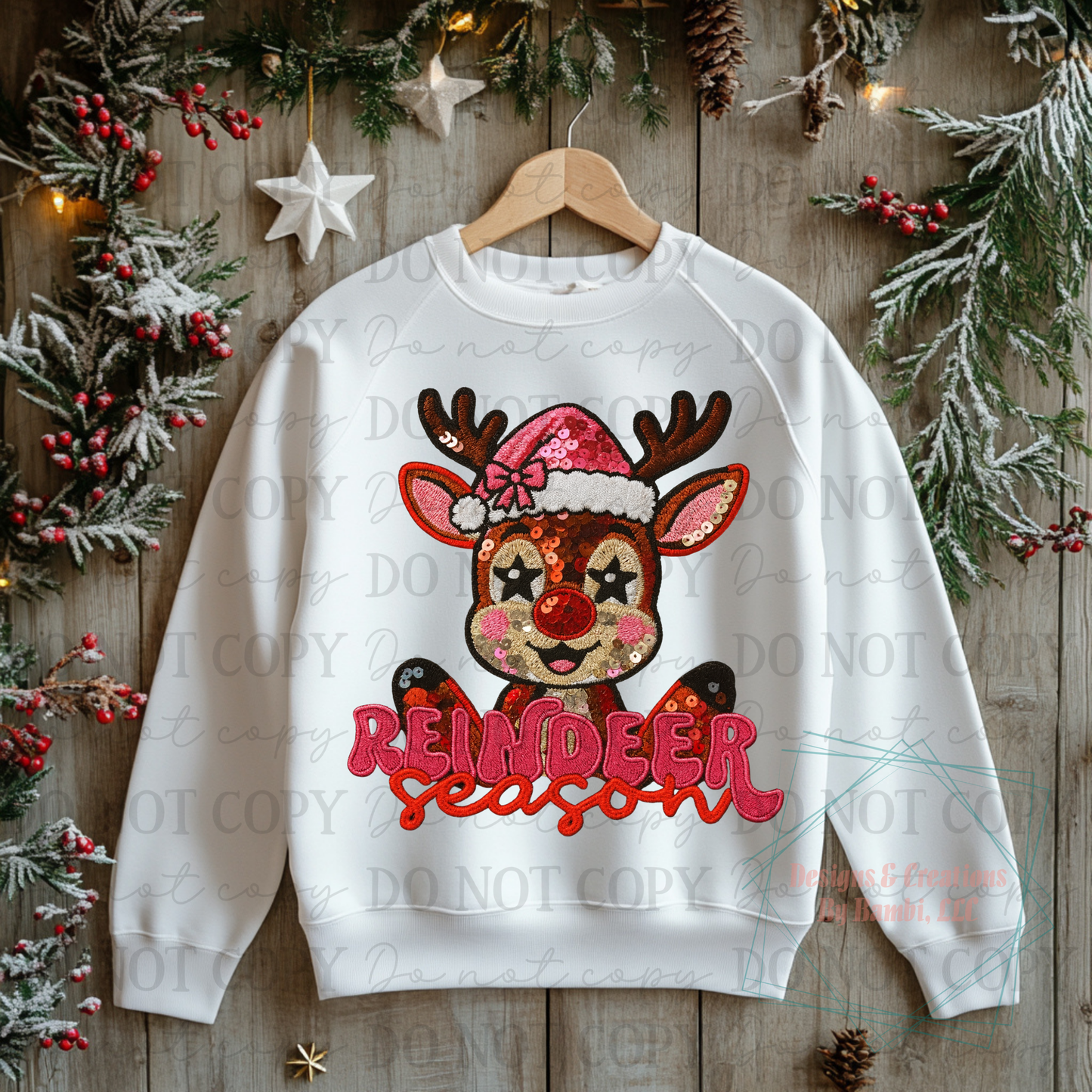Faux Sequin and Embroidery Reindeer Season