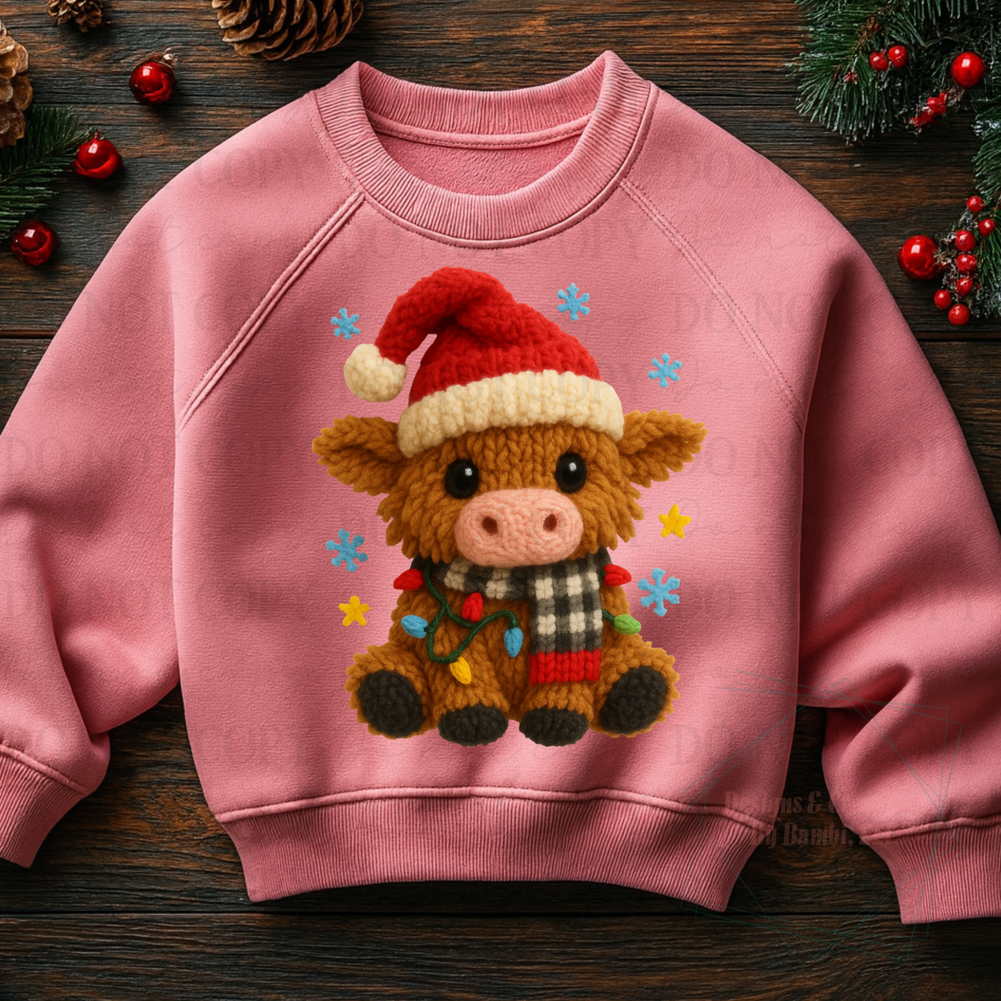 Faux Yarn Christmas Highland Cow without Horns