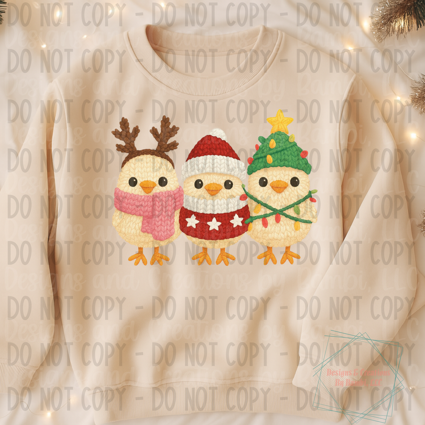 Faux Yarn Festive Trio of Chicks Version 2