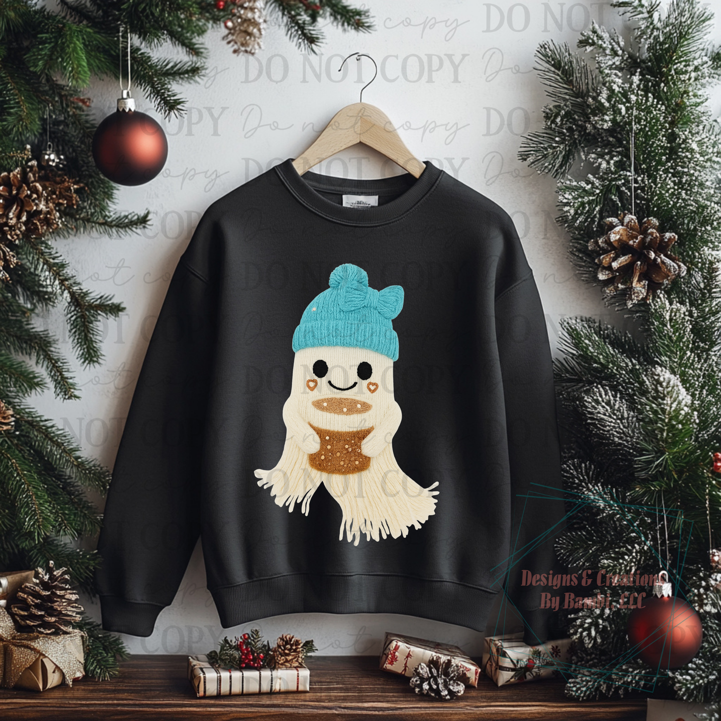 Faux Yarn Ghost with Turquoise Hat