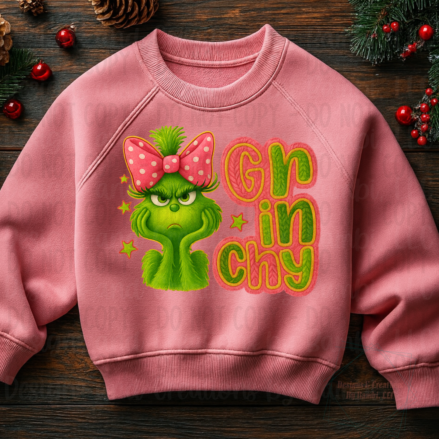 Faux Yarn Pink/Green Grinchy